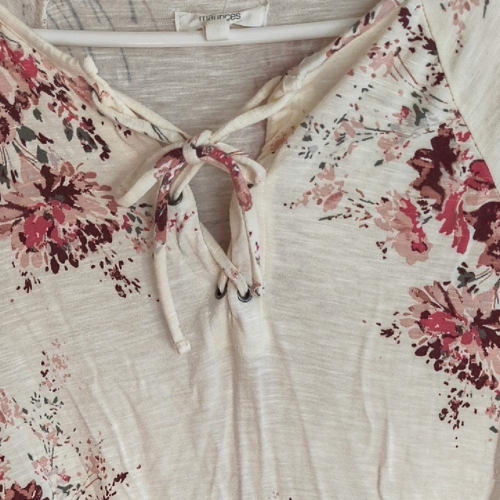Maurices Cream and Burgundy Floral Blouse